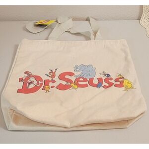 2019 Dr Seuss tote bag off-white canvas. Cat In The hat And More. Approx 14 X 13